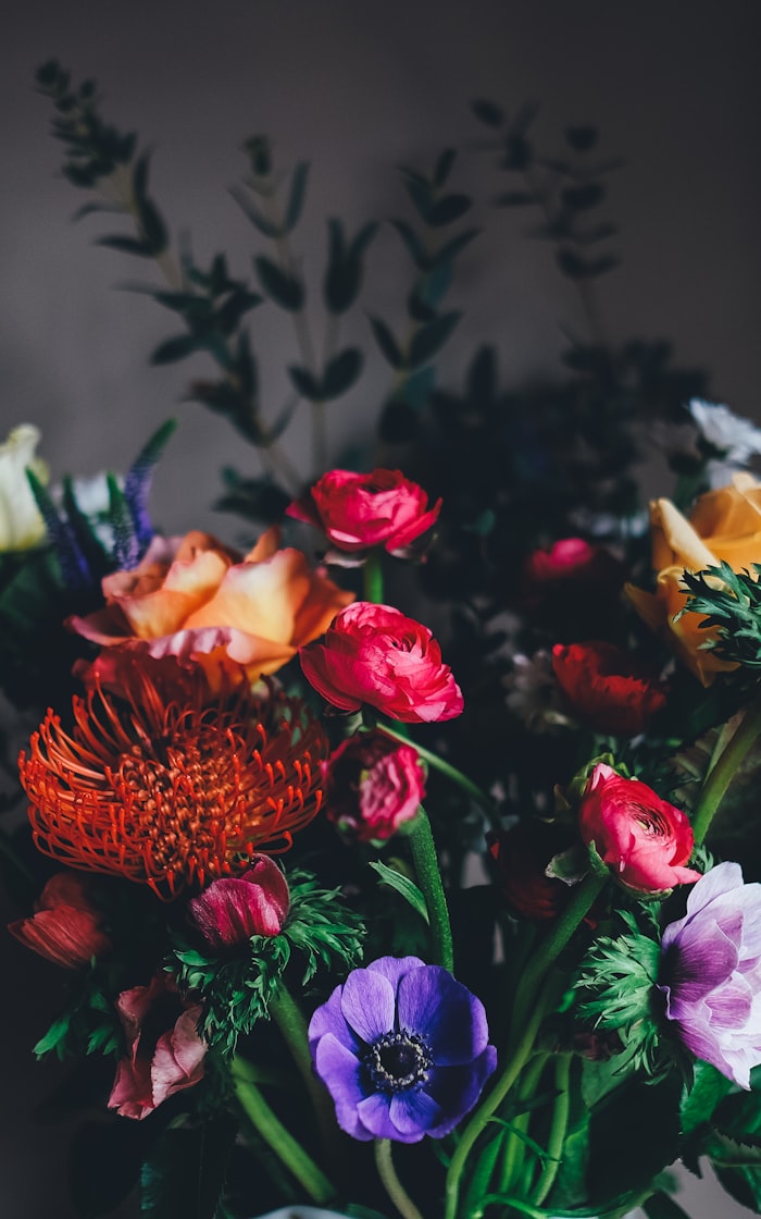 Dahlias on the counter